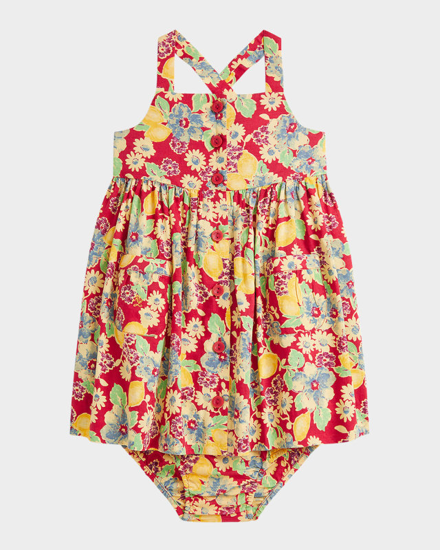 Girl's Floral & Lemon-Print Day Dress, Size 3M-24